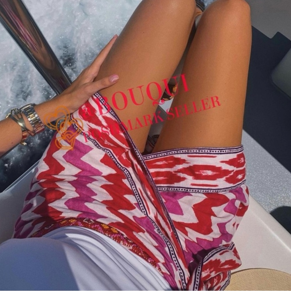 Zara Red and White Patterned Skirt
